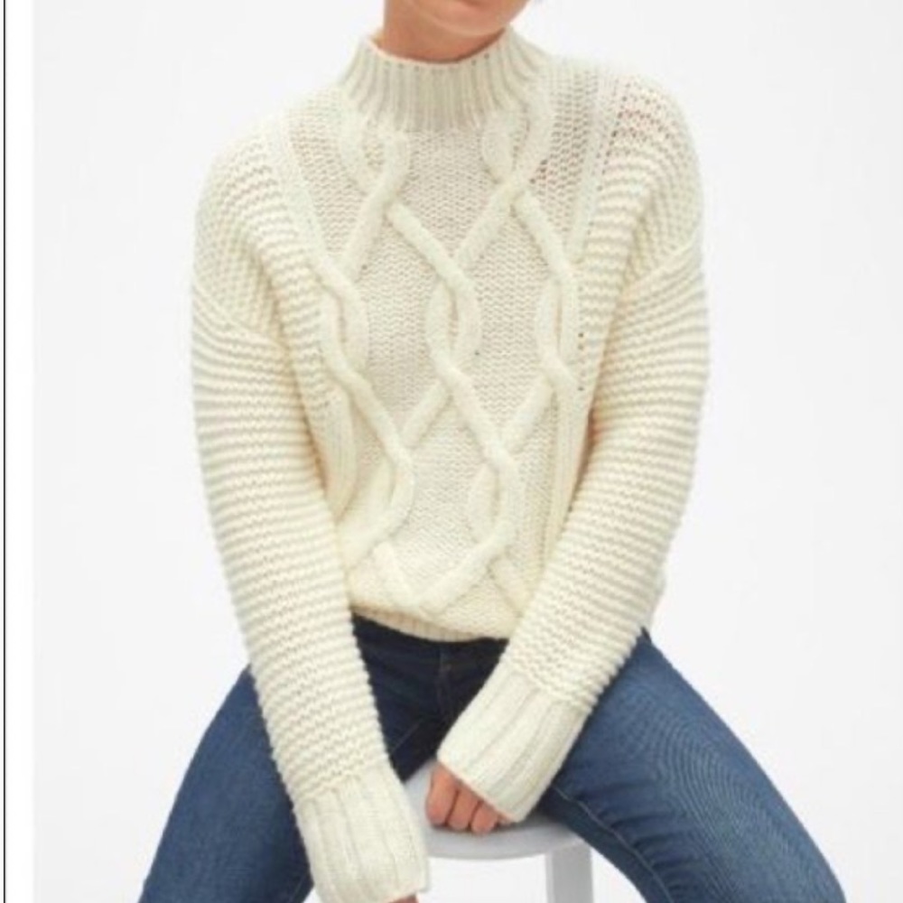 Women's GAP Wool Alpaca Cream Chunky Neutral Cable Knit Sweater